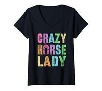 Mujer Vintage Crazy Horse Lady Equestrian Squad Pony Vibes Camiseta Cuello V
