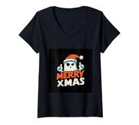 Mujer Vintage Cute Ghost Christmas Camiseta Cuello V