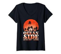 Mujer Vintage de palmeras de la playa de San Diego Surf Vibes Camiseta Cuello V