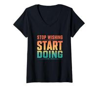 Mujer Vintage Deja de Desear Empezar a Hacer Gimnasio Motiv Camiseta Cuello V