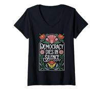 Mujer Vintage Democracy Dies in Silence Keep Strong Nation America Camiseta Cuello V