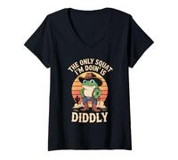 Mujer Vintage Divertido El Único Squat I'm Doin' Es Diddly Frog Meme Camiseta Cuello V