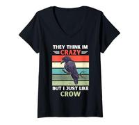 Mujer Vintage Ellos piensan Que Estoy Loco Pero me Gusta el Amante del Cuervo Camiseta Cuello V