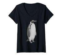 Mujer Vintage Engraving Penguin Wildlife Drawing Camiseta Cuello V