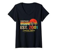 Mujer Vintage Est 2001 Limited Edition Classic 2001 Retro Birthday Camiseta Cuello V