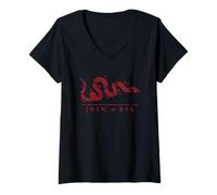Mujer Vintage Estados Unidos Ben Franklin 1754 Join or Die Snake Camiseta Cuello V