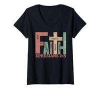 Mujer Vintage Faith Efesios 2:8 Saved by Grace Graphic Gift Camiseta Cuello V
