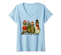 Mujer Vintage Feral Christmas Raccoon, Xmas Trash Panda Costume Camiseta Cuello V