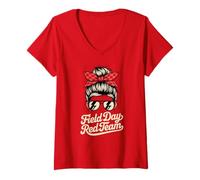 Mujer Vintage Field Day Red Team Torneo Summer Camp Bélgica Camiseta Cuello V