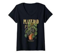 Mujer Vintage Filodendro Planta Papá Naturaleza Flora Jardinero Camiseta Cuello V
