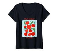 Mujer Vintage Fruit Cherry Flower Botanical Cottagecore Fruit Camiseta Cuello V