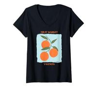 Mujer Vintage Fruit Orange Flower Botanical Cottagecore Fruit Camiseta Cuello V