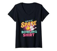 Mujer Vintage Funny Bowling Team This is My Spare Bowling Camiseta Cuello V