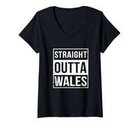 Mujer Vintage Funny Straight Outta Wales Cardiff UK Great Britain Camiseta Cuello V