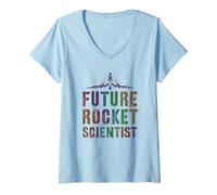 Mujer Vintage Futuro Rocket CIENTISTA Science Geek Kids Graduación Camiseta Cuello V