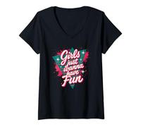 Mujer Vintage Girls Just Wanna Have Fun Colorido Retro Throwback Camiseta Cuello V