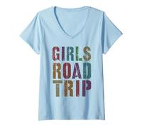 Mujer Vintage Girls Road Trip, Vacaciones, Vacaciones, Vacaciones, Mejores Amigas Camiseta Cuello V