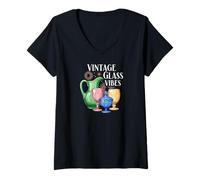 Mujer Vintage Glass Vibes Retro Collectible Colored Glassware Camiseta Cuello V