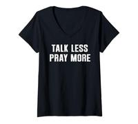 Mujer Vintage: Habla Menos, Ora, más, Creyente Cristiano, fe en Jesús Camiseta Cuello V