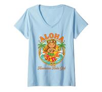Mujer Vintage Hawaiano Hula Bailarina Aloha Tropical Island Luau Girl Camiseta Cuello V