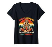Mujer Vintage Hippie La Abuela como Un Regular La Abuela Sólo Groovier Camiseta Cuello V