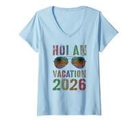 Mujer Vintage HOI AN Vacation 2026 Vacay Swim Travel a Juego Camiseta Cuello V