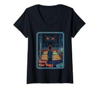 Mujer Vintage Horror Halloween Retro Supervivencia Enfrentando Tus Miedos Camiseta Cuello V