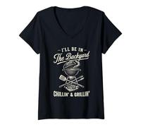 Mujer Vintage I'Ll Be In The Backyard Charcoal Grill Master Camiseta Cuello V