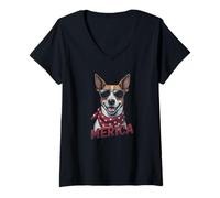 Mujer Vintage Jack Russell Terrier 4 de julio Merica Camiseta Cuello V