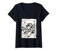 Mujer Vintage japonés Ukiyo-e Kimono Grooming Arte Divertido Camiseta Cuello V