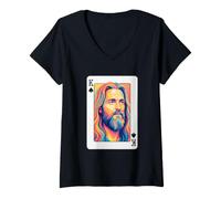 Mujer Vintage Jesucristo Rey de Corazones Christian Playing Card Camiseta Cuello V