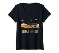 Mujer Vintage Jump Canguro Australia Día Australiano Camiseta Cuello V