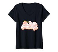 Mujer Vintage Just Peachy Peaches Women Summer Fruit Camiseta Cuello V