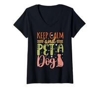 Mujer Vintage Keep Calm and Pet A Dog Puppy Funny Dogs Lovers Camiseta Cuello V