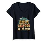 Mujer Vintage Kutna Hora República Checa Viaje Monumento Regalo Camiseta Cuello V