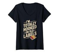 Mujer Vintage Label Collectors Ephemera Entusiastas Nostalgia Fans Camiseta Cuello V