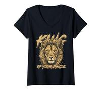 Mujer Vintage León Cara Tono Tierra Safari Naturaleza Arte Camiseta Cuello V