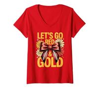 Mujer Vintage Let's GO Red Gold Field Day Summer Camp Competición Camiseta Cuello V