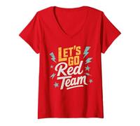 Mujer Vintage Let's GO Red Team Field Day Competición Spirit W amiseta Cuello V