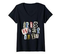 Mujer Vintage Letter Prints, It Is What It Is Camiseta Cuello V