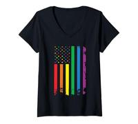 Mujer Vintage LGBT Gay Pride Month American Flag Rainbow Camiseta Cuello V