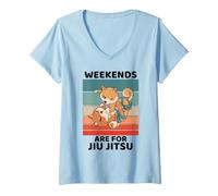 Mujer Vintage Lindo Shiba Inu Amante Fines de Semana Son para Jiu Jitsu Camiseta Cuello V