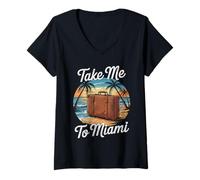 Mujer Vintage Llévame a Miami Beach Vacaciones Viajes Florida Camiseta Cuello V