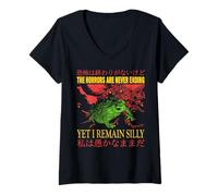 Mujer Vintage Los horrores nunca terminan rana rana horror Camiseta Cuello V