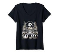 Mujer Vintage Málaga España Retro Souvenir | Costa del Sol Travel Camiseta Cuello V