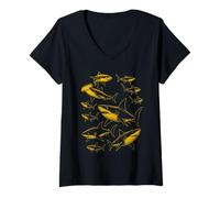 Mujer Vintage Mamíferos Acuáticos Submarino Escalofrío de Tiburones Camiseta Cuello V