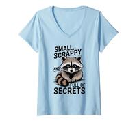 Mujer Vintage Mapache Meme Humor Pequeño Scrappy Lleno de Secretos Diversión Camiseta Cuello V