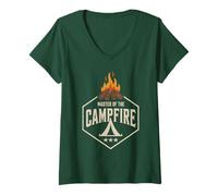 Mujer Vintage Master of Campfire Friends Crew Director Consejero Camiseta Cuello V