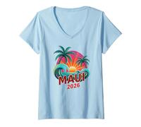 Mujer Vintage MAUI 2026 para Todas Las niñas, Viajes de Vacaciones a Juego Camiseta Cuello V