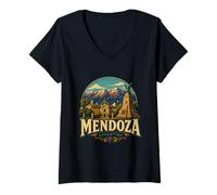 Mujer Vintage Mendoza Argentina Travel Souvenir Monumento Regalo Camiseta Cuello V